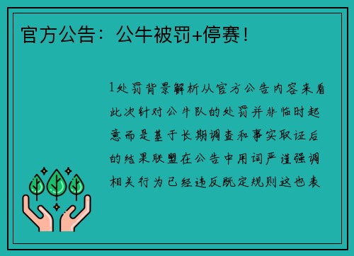 官方公告：公牛被罚+停赛！
